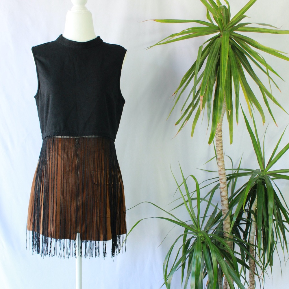 Black Fringe Crop Tank